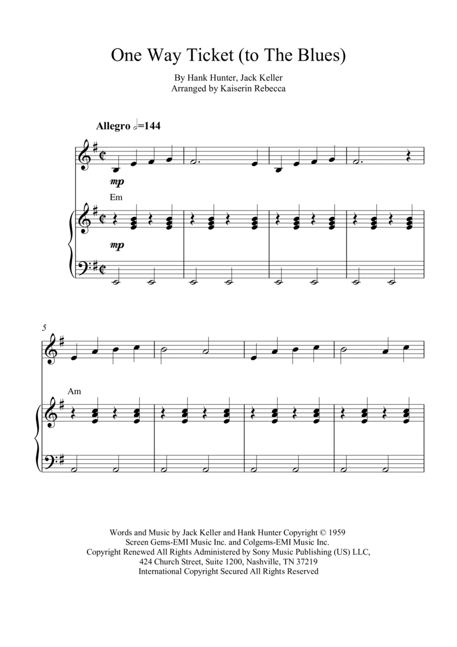 One Way Ticket (to The Blues) Piano scores gallery preview page 1