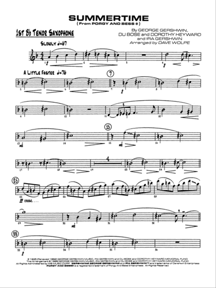 Summertime: B-flat Tenor Saxophone Jazz Ensemble scores gallery preview page 1