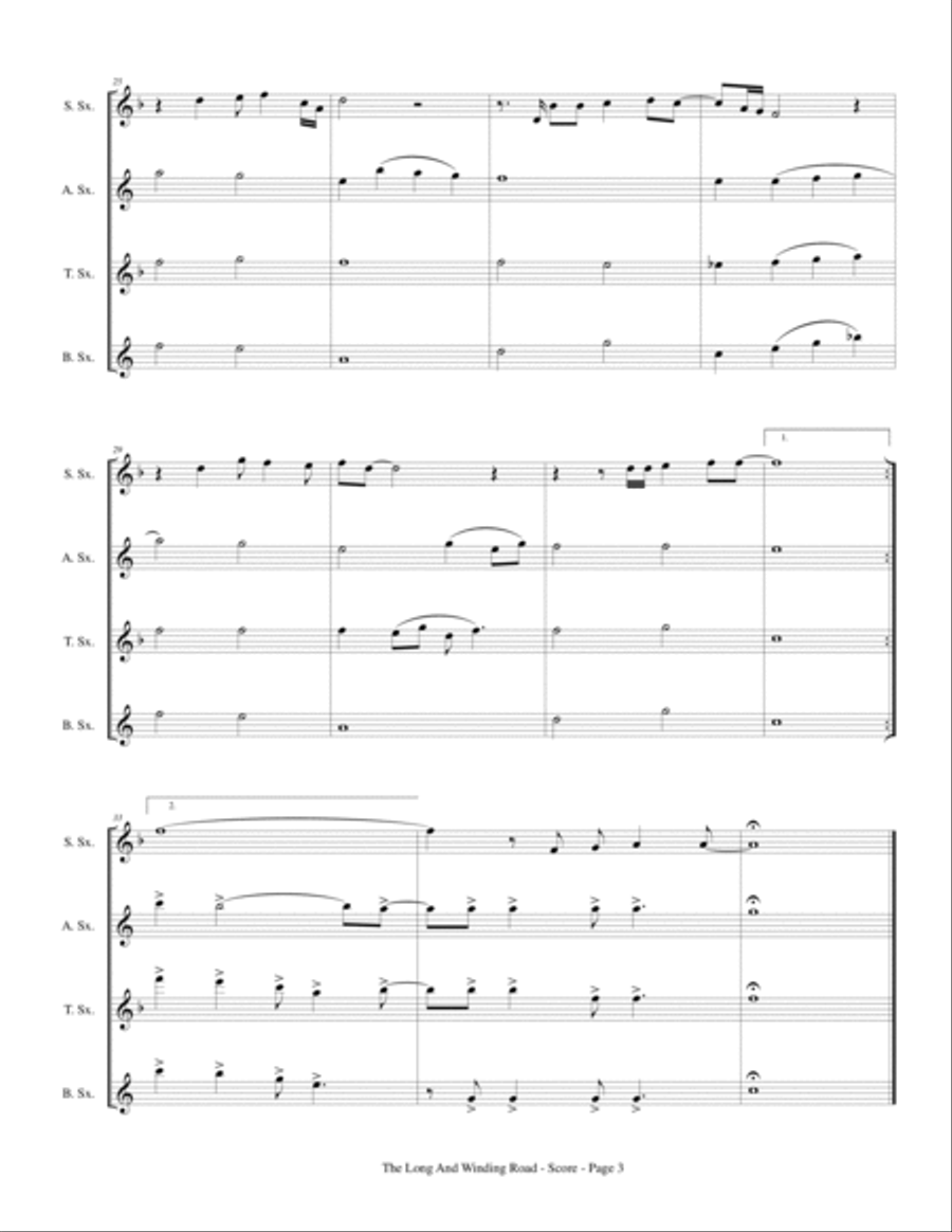 The Long And Winding Road Saxophone Quartet scores gallery preview page 5