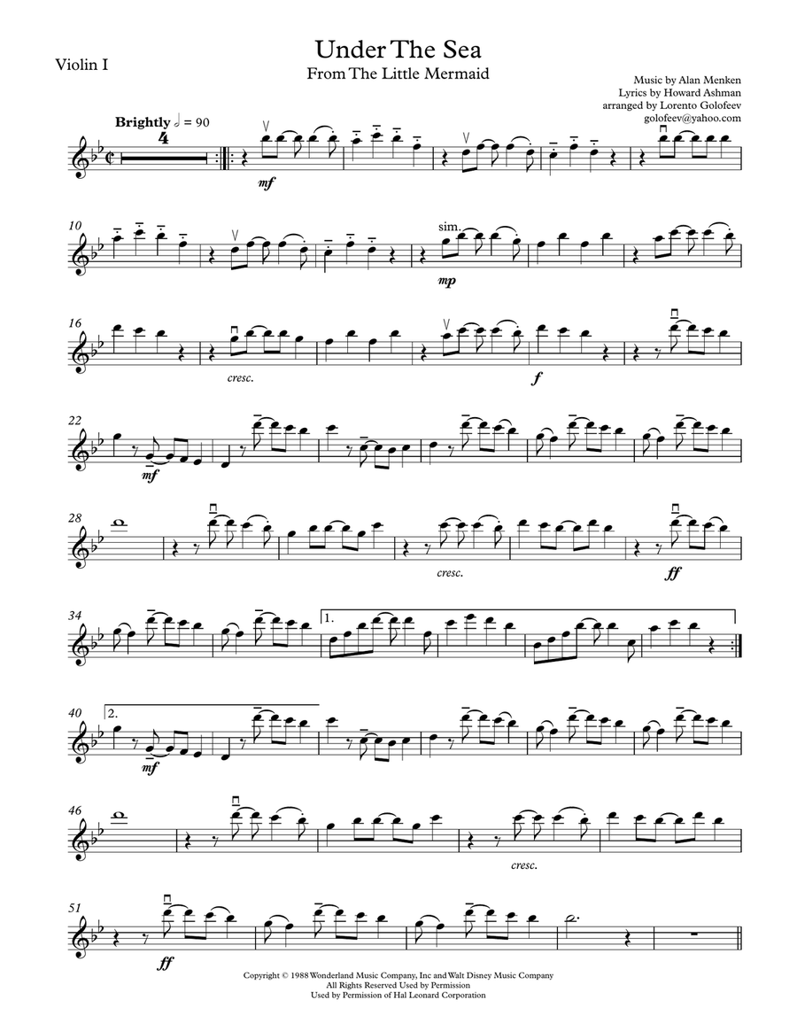 Under The Sea String Quartet scores gallery preview page 1