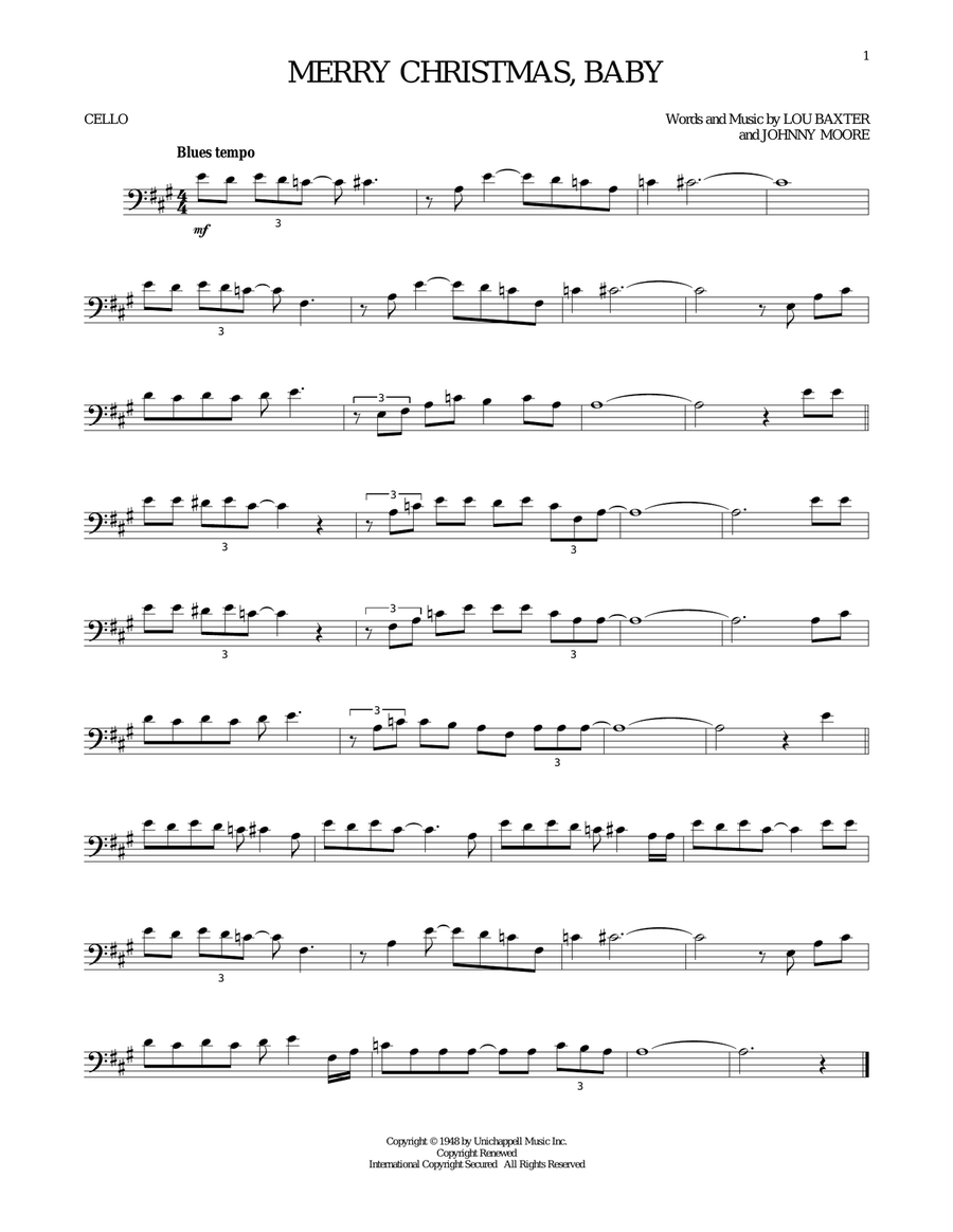 Merry Christmas, Baby Cello Solo scores gallery preview page 1