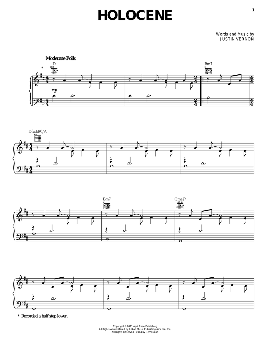 Holocene Holocene Piano, Vocal, Guitar scores gallery preview page 1