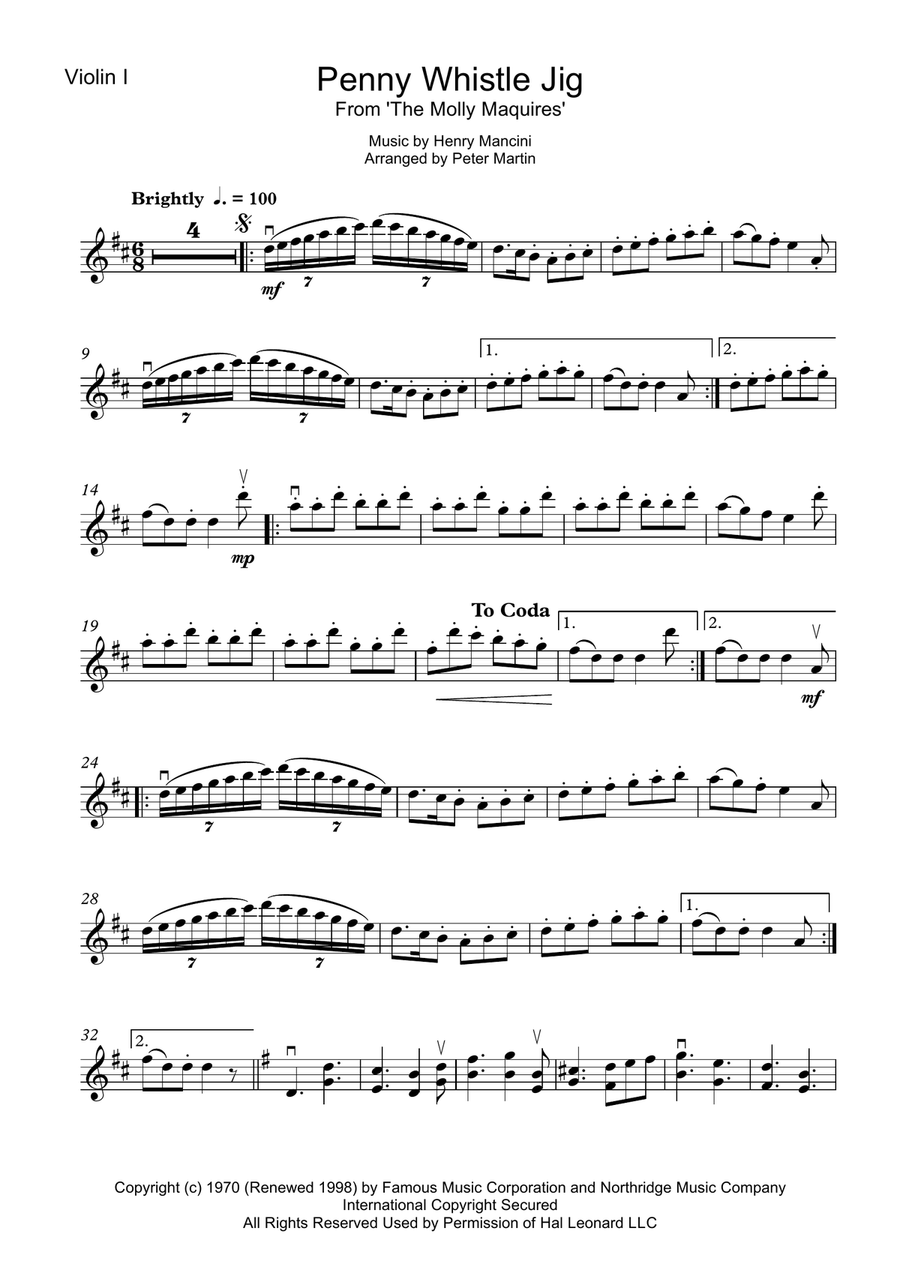 Pennywhistle Jig from the film THE MOLLY MAGUIRES String Quartet scores gallery preview page 3