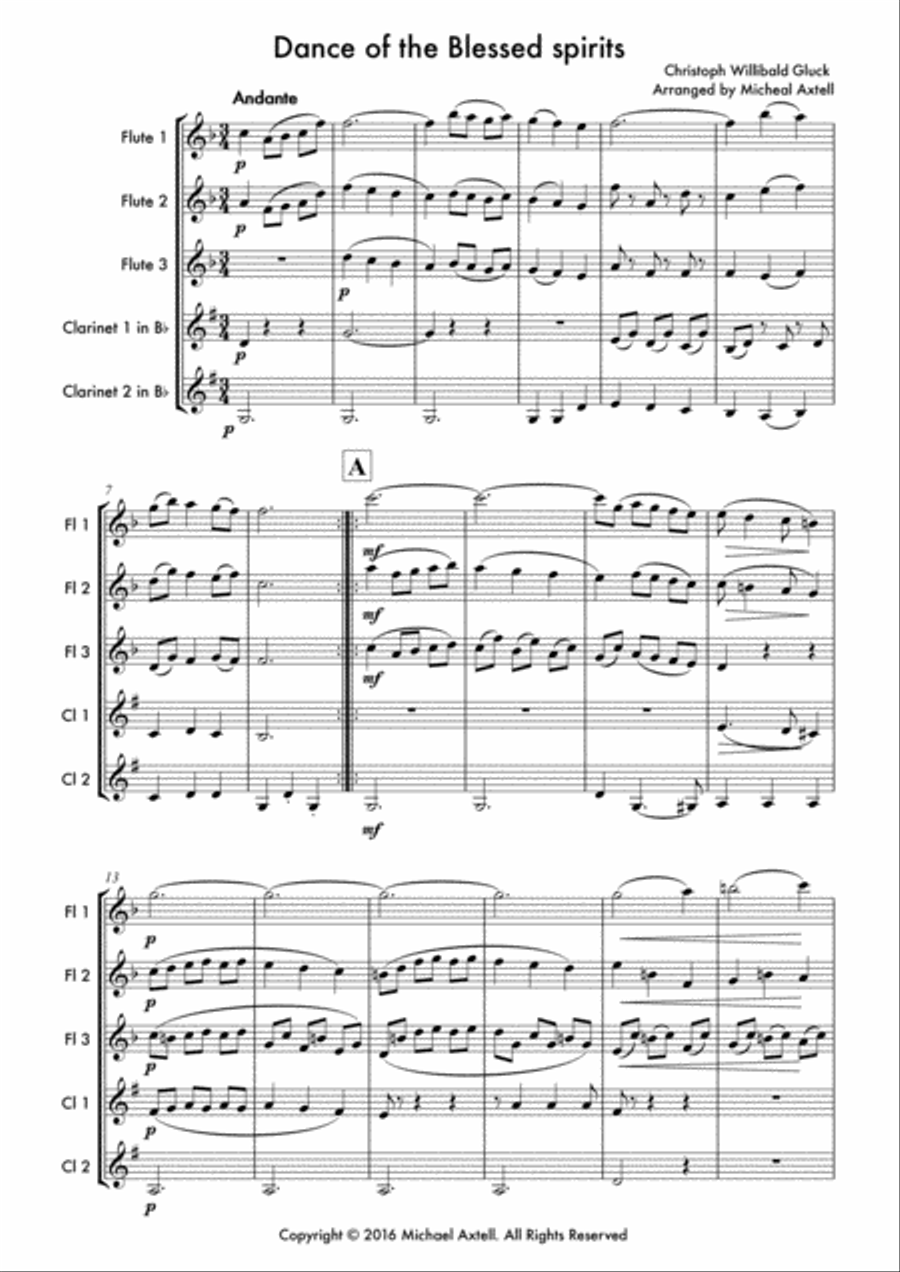 Dance of the Blessed Spirits Woodwind Ensemble scores gallery preview page 2