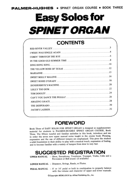 Easy Solos for Spinet Organ, Book 3