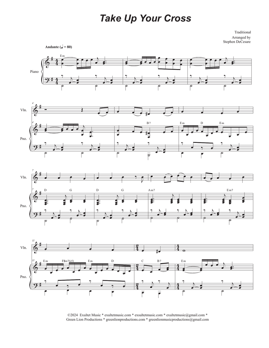 Take Up Your Cross (Violin solo and Piano) Take Up Your Cross (Violin solo and Piano) Violin Solo scores gallery preview page 1