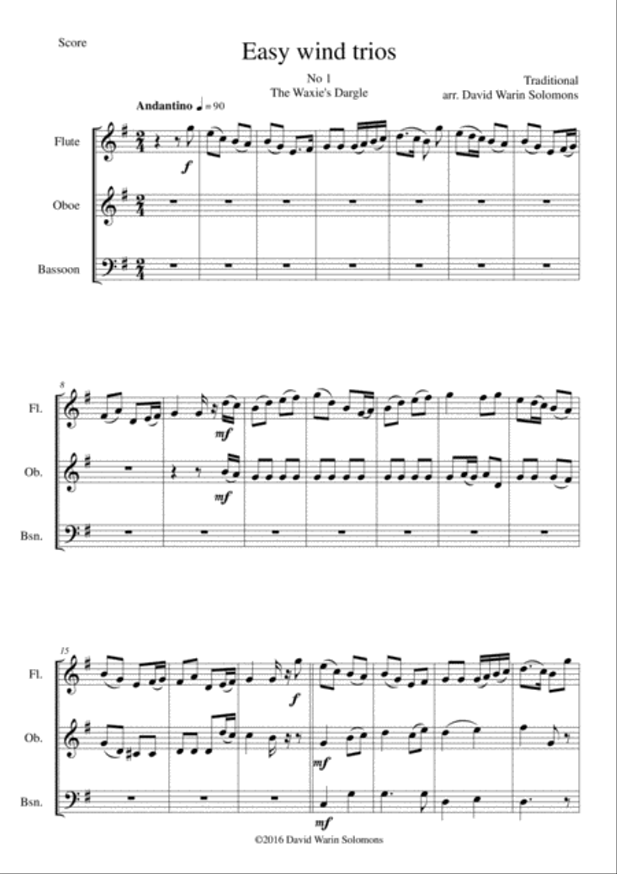 15 easy pieces for wind trio (flute, oboe, bassoon) Woodwind Trio scores gallery preview page 1