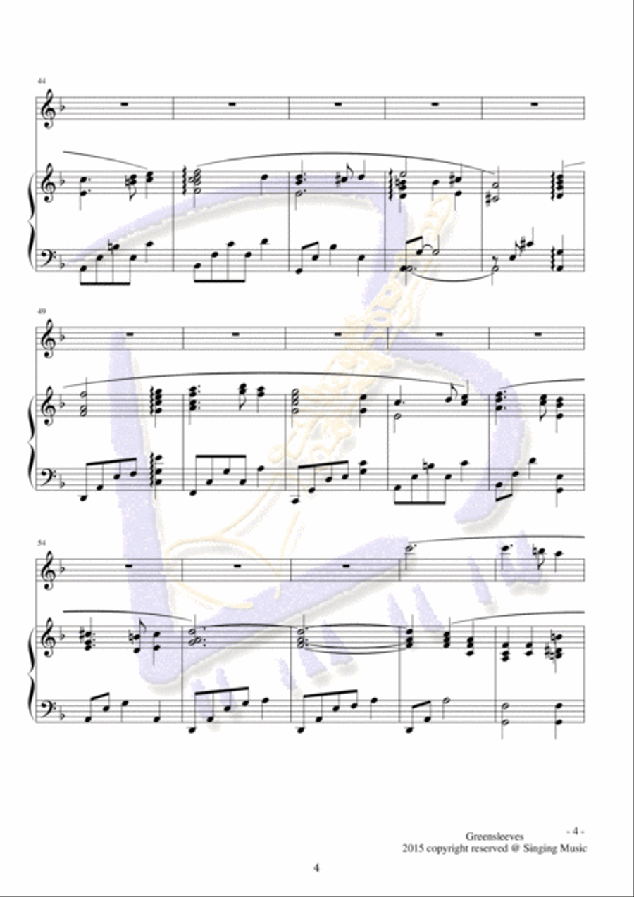 Greensleeves, for Instrument and Piano Handbell Choir scores gallery preview page 4