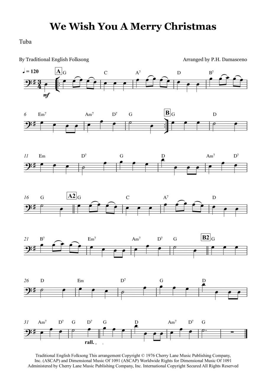 We Wish You A Merry Christmas Tuba scores gallery preview page 1