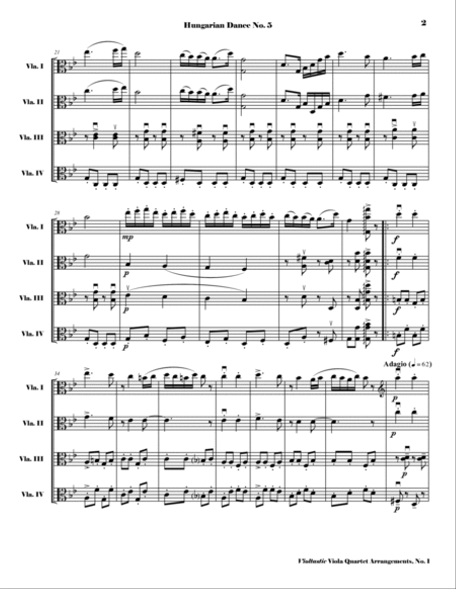 Hungarian Dance No. 5 - for Viola Quartet (Score and Parts) image number null