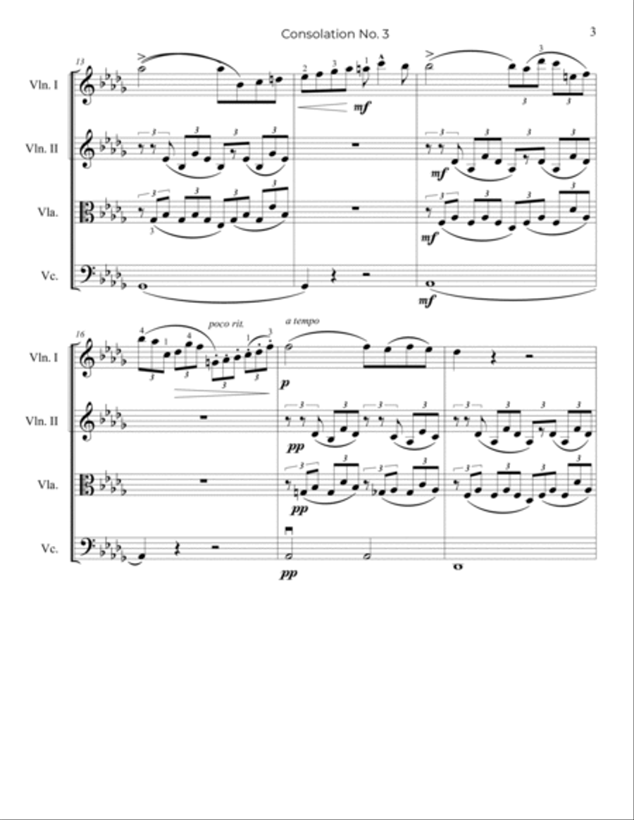 Liszt: Consolation No.3 in Db major - String Quartet String Quartet scores gallery preview page 4