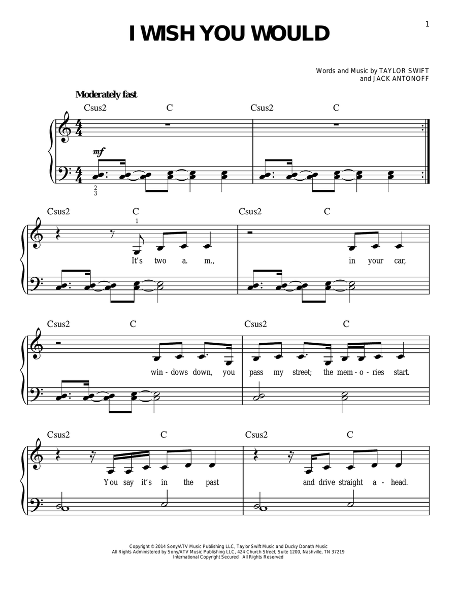I Wish You Would Easy Piano scores gallery preview page 1