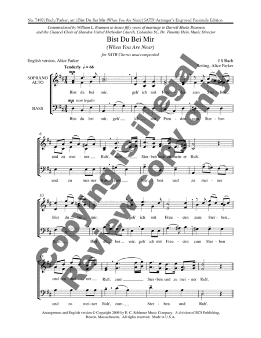 Bist du bei mir (When you are near) 4-Part scores gallery preview page 3
