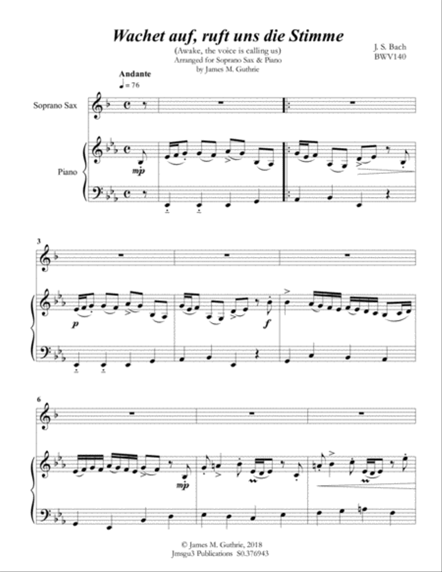 Bach: Wachet auf for Sax Quartet Saxophone Quartet scores gallery preview page 2