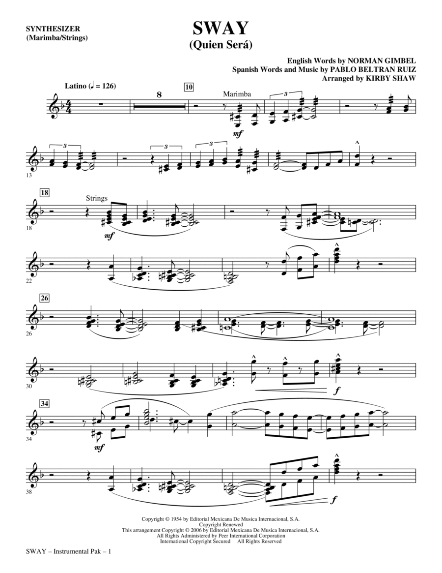 Sway (Quien Sera) - Synthesizer Choir scores gallery preview page 1