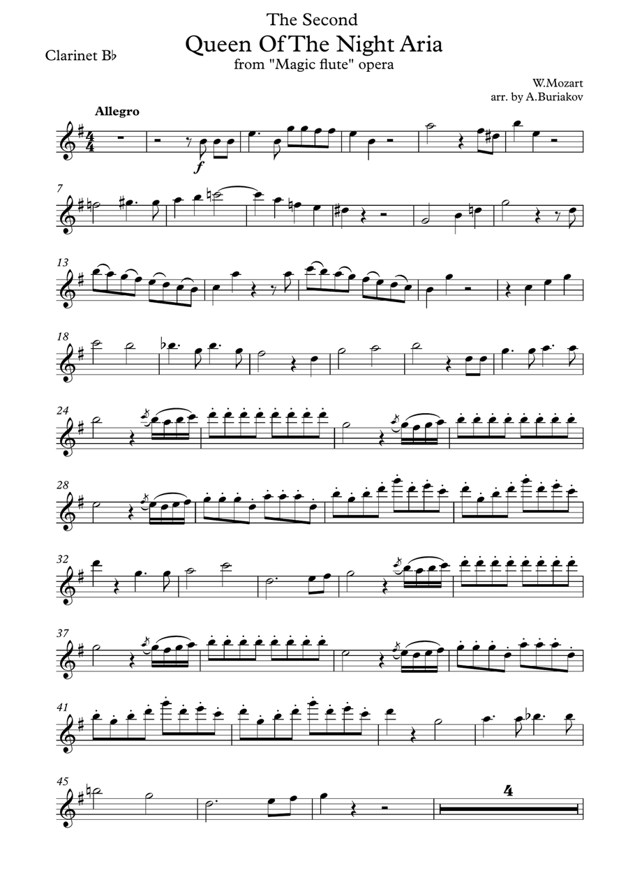 The Second Queen Of The Night Aria (clarinet or soprano saxophone, original pitch) Small Ensemble scores gallery preview page 2