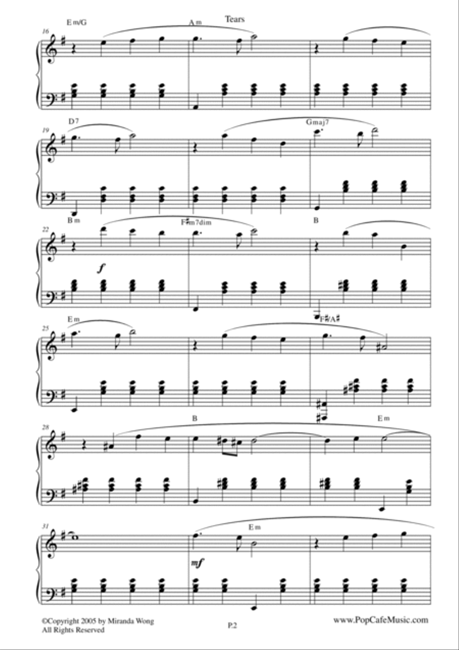 Tears - Touching Piano Music by Miranda Wong 4-Part scores gallery preview page 2