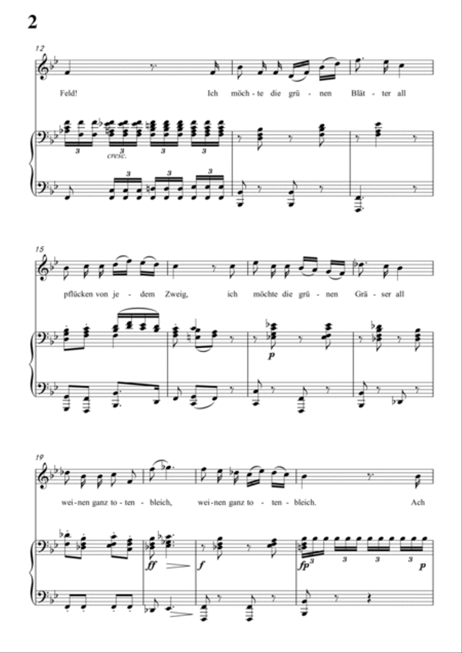 Schubert-Die böse Farbe,from 'Die Schöne Müllerin',Op.25 No.17 in bB for Vocal and Piano Voice scores gallery preview page 3