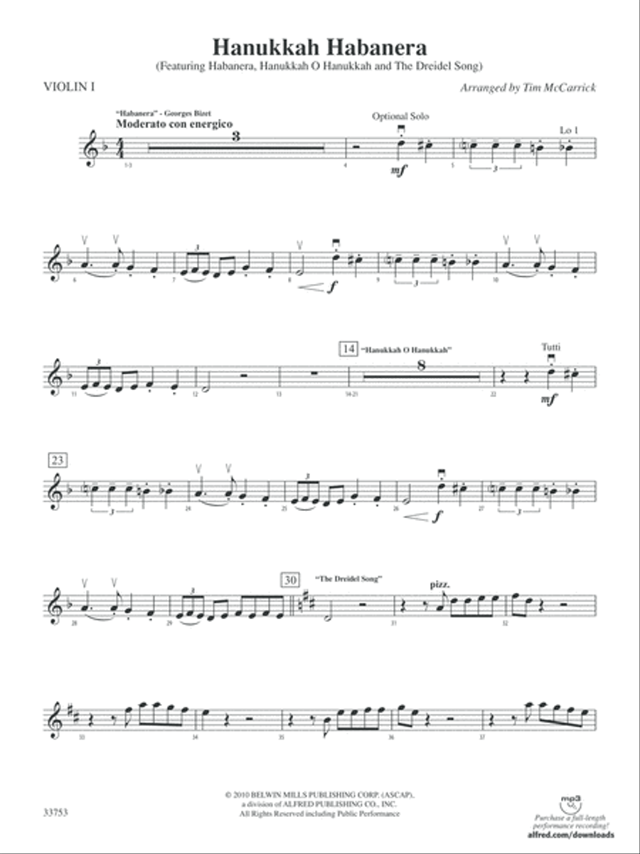 Hanukkah Habanera: 1st Violin String Orchestra scores gallery preview page 1