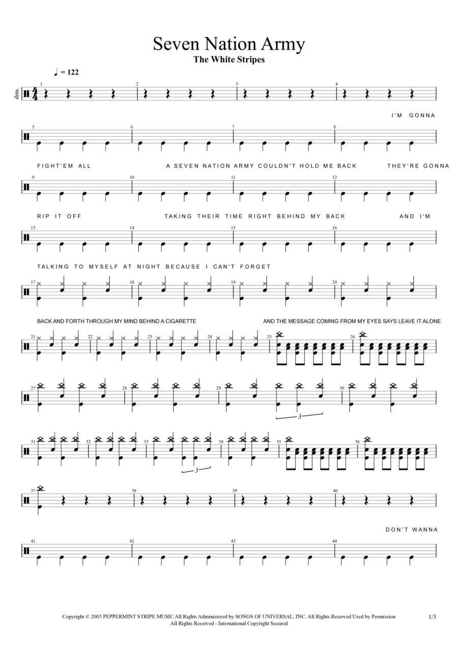 Seven Nation Army Drum Set scores gallery preview page 1