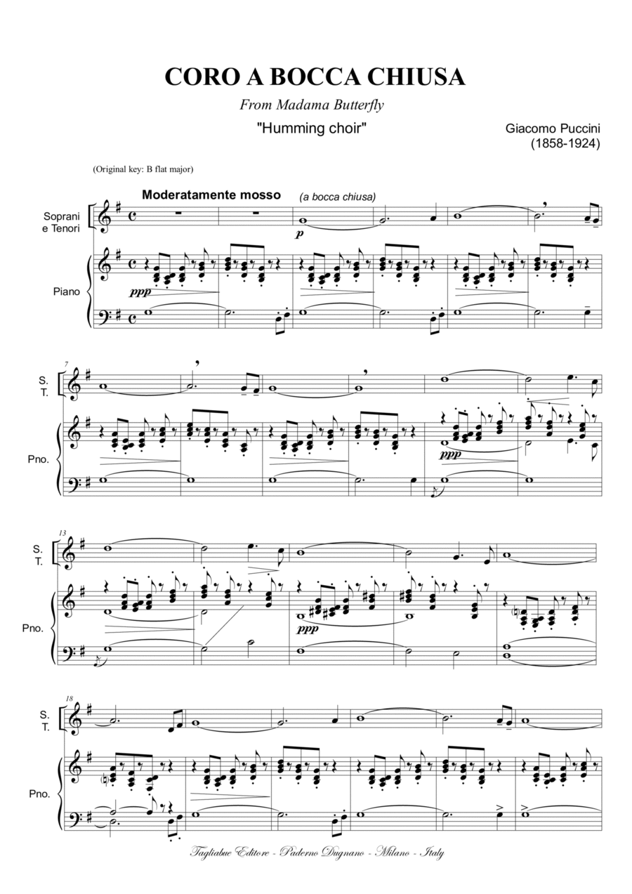 CORO A BOCCA CHIUSA from Madama Butterfly - Humming Choir Unison Choir scores gallery preview page 1