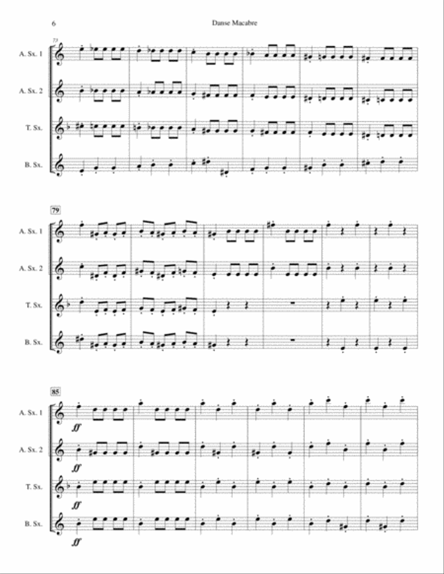 Danse Macabre for Saxophone Quartet (SATB or AATB) Saxophone Quartet scores gallery preview page 6