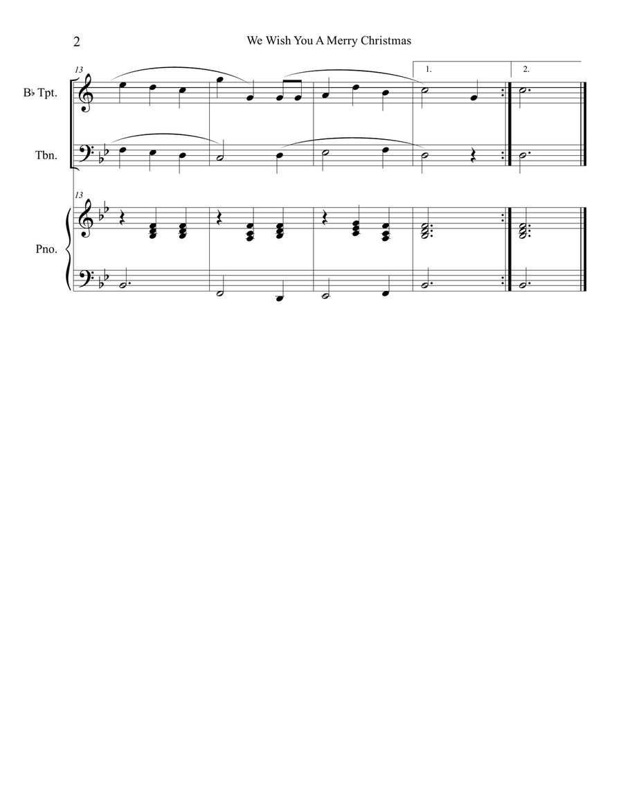 We Wish You A Merry Christmas (Trumpet and Trombone Duet with Piano Accompaniment) Brass Duet scores gallery preview page 2