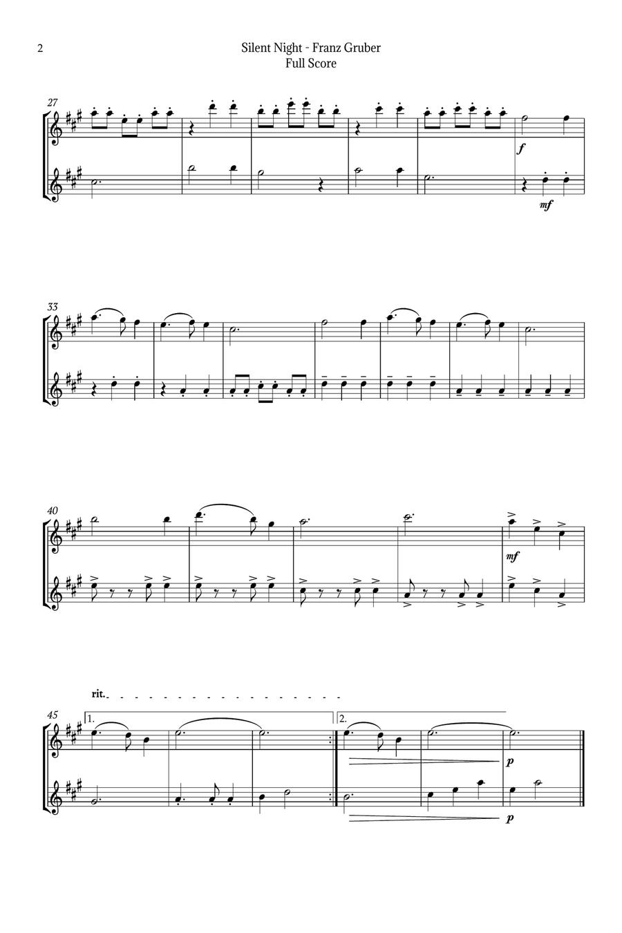 Silent Night for Alto Sax Duet Woodwind Duet scores gallery preview page 2