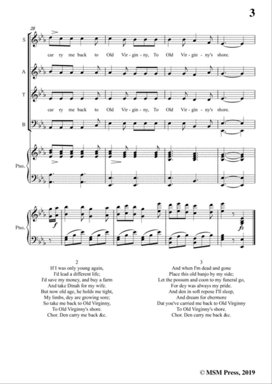 James A. Bland-Carry Me Back To Old Virginny,in E flat Major,for Voice &Pno Voice scores gallery preview page 5