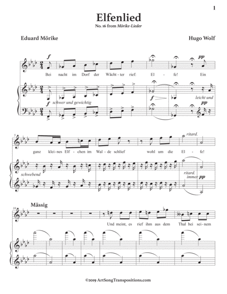 WOLF: Elfenlied (transposed to A-flat major)