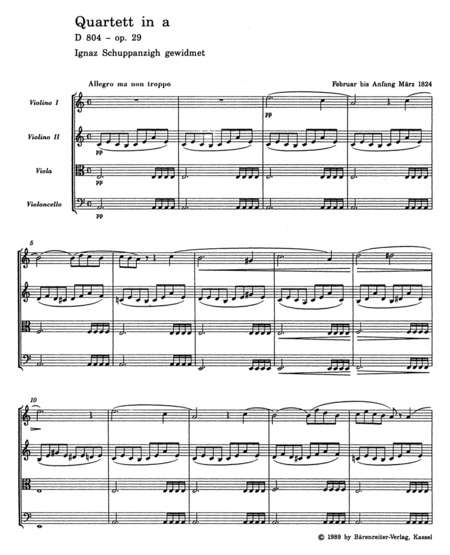 String Quartet A minor D 804, op. 29 "Rosamunde" / String Quartet C minor D 703 "Quartett-Satz" and fragment of the second movement
