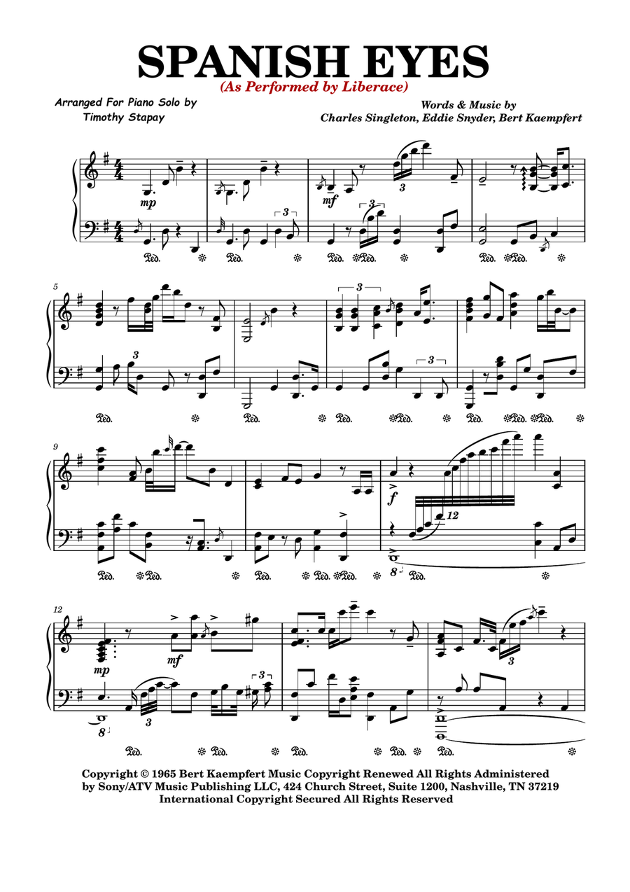 Spanish Eyes Piano Solo scores gallery preview page 1