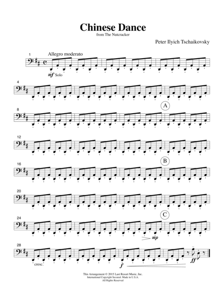 Chinese Dance from The Nutcracker for Piano Quartet (Violin, Viola, Cello, Piano) Set of 4 Parts