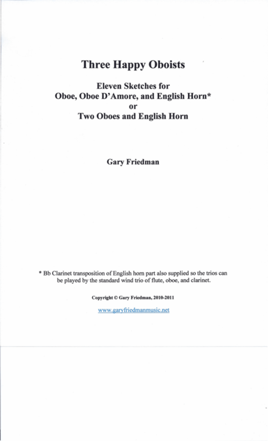 Three Happy Oboists: Eleven Sketches for Oboe, Oboe D'amore, and English Horn or Two Oboes and Engli Small Ensemble scores gallery preview page 1