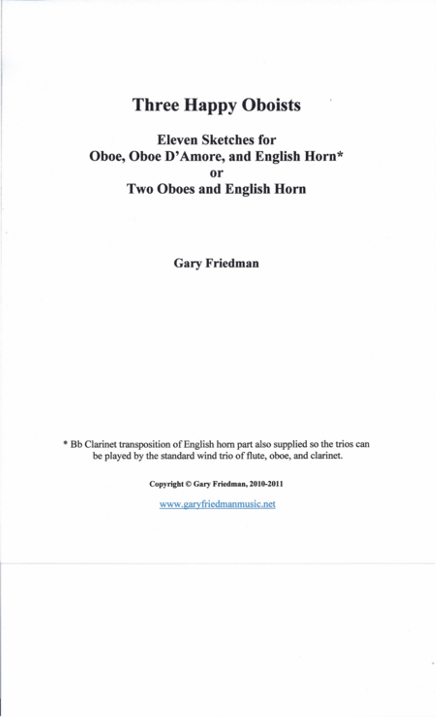 Three Happy Oboists: Eleven Sketches for Oboe, Oboe D'amore, and English Horn or Two Oboes and Engli image number null