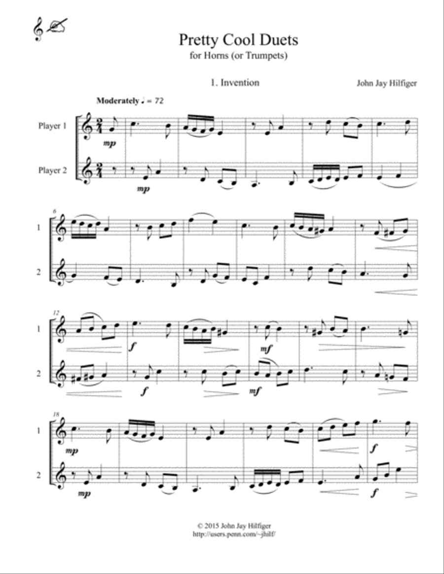 Pretty Cool Duets for French horns or Trumpets Brass Duet scores gallery preview page 2