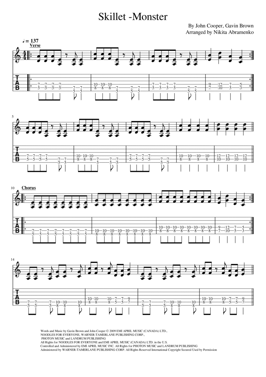 Monster Guitar Tablature scores gallery preview page 1