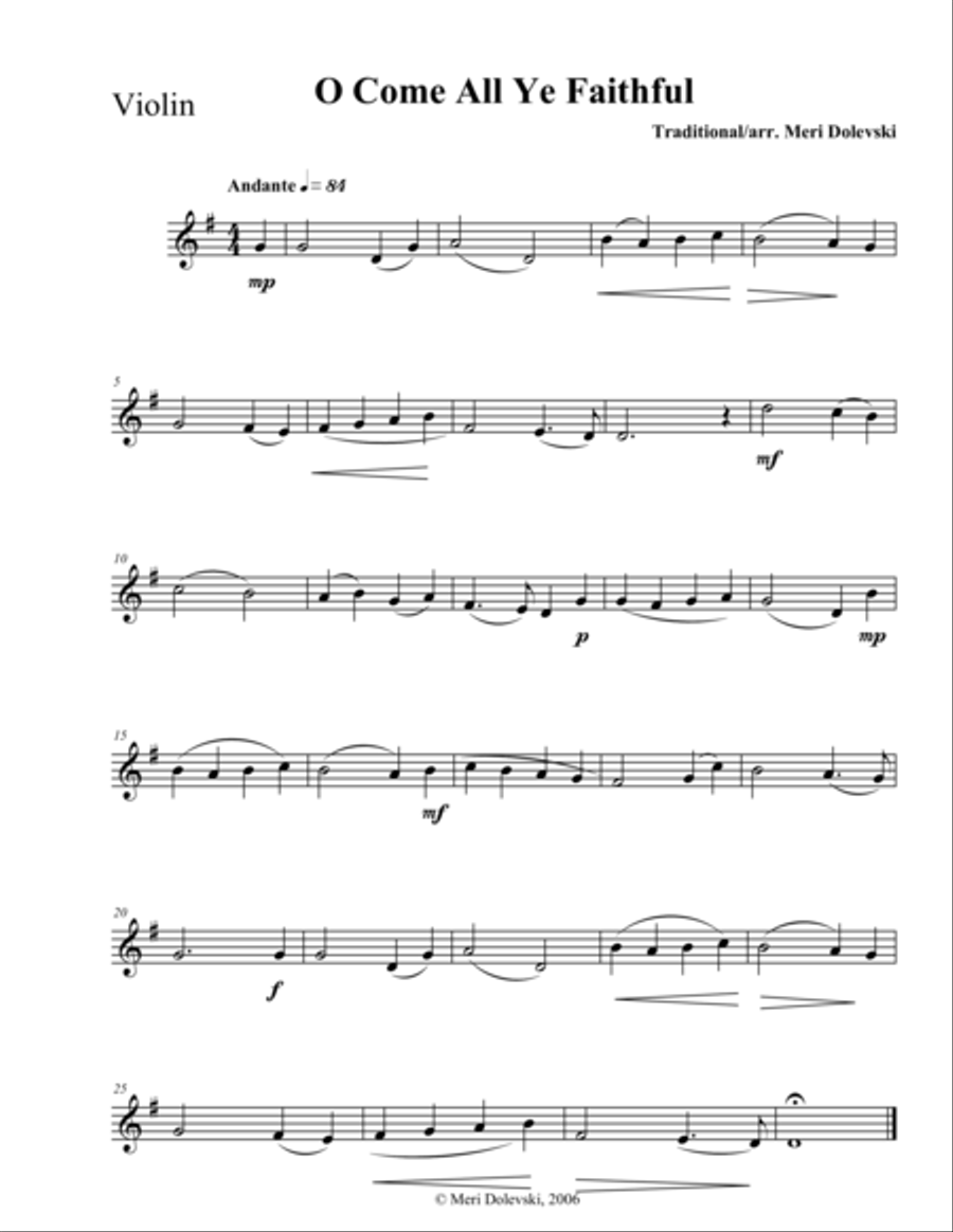 O Come All Ye Faithful: violin/piano Violin Solo scores gallery preview page 1