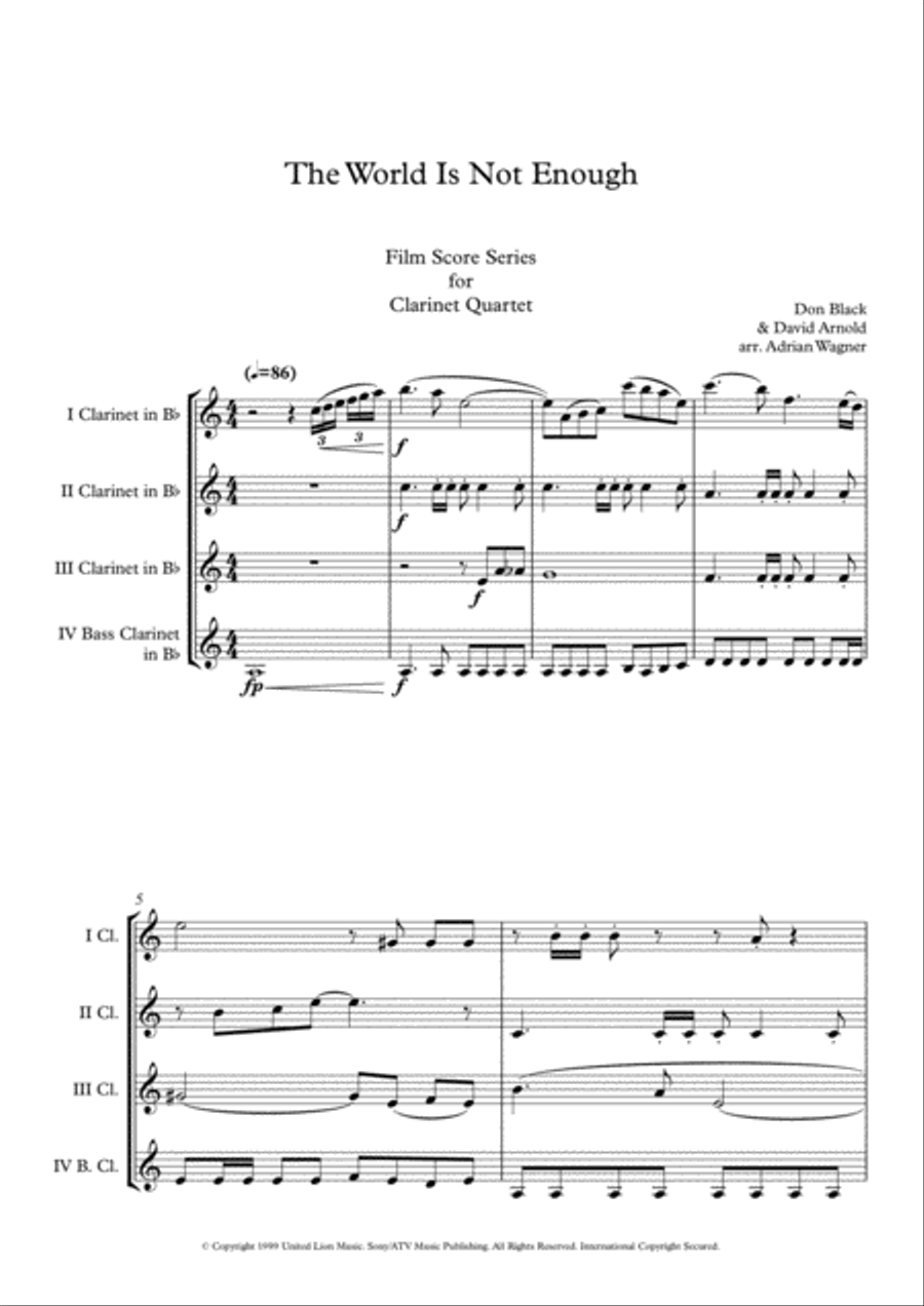 The World Is Not Enough Clarinet Quartet scores gallery preview page 3