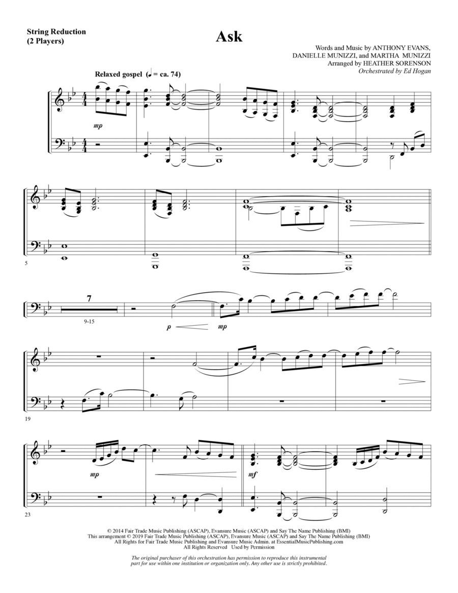 Ask (arr. Heather Sorenson) - Keyboard String Reduction Choir scores gallery preview page 1