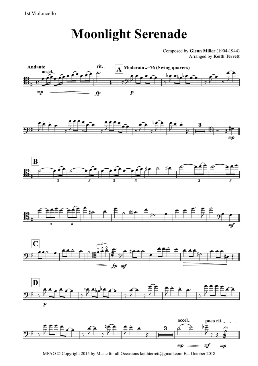 Moonlight Serenade for Cello Quintet (Jazz for 5 Strings Series) String Orchestra scores gallery preview page 5