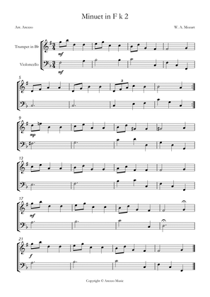 mozart k2 minuet in f Trumpet and Cello sheet music