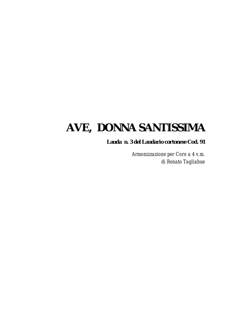AVE DONNA SANTISSIMA - Laudario Cortonese - Arr. for SATB Choir 4-Part scores gallery preview page 1