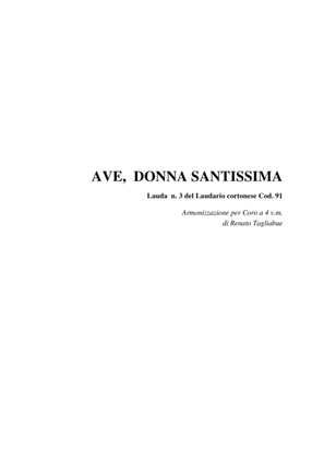 AVE DONNA SANTISSIMA - Laudario Cortonese - Arr. for SATB Choir