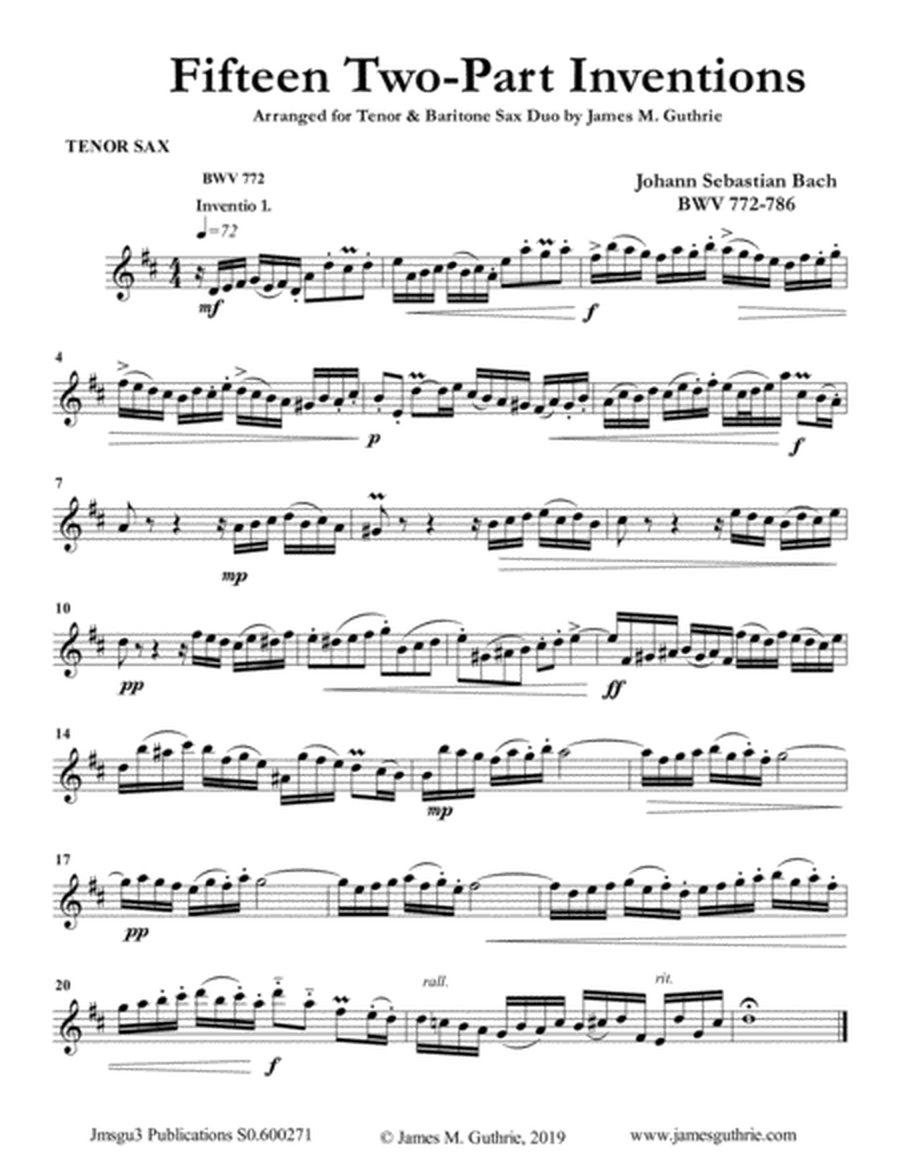 Bach: 15 Two-Part Inventions for Tenor & Baritone Sax image number null