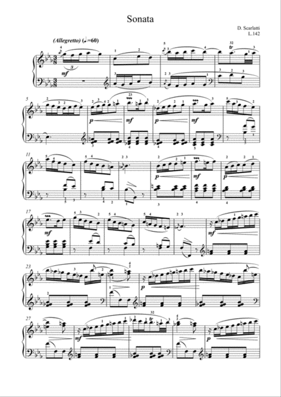 Scarlatti-Sonata in E flat-Major L.142 K.193(piano) Scarlatti-Sonata in E flat-Major L.142 K.193(piano) Piano Solo scores gallery preview page 2