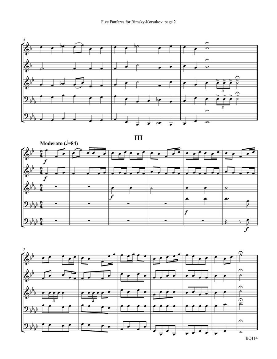 Five Fanfares for Rimsky-Korsakov for Brass Quintet Brass Quintet scores gallery preview page 3