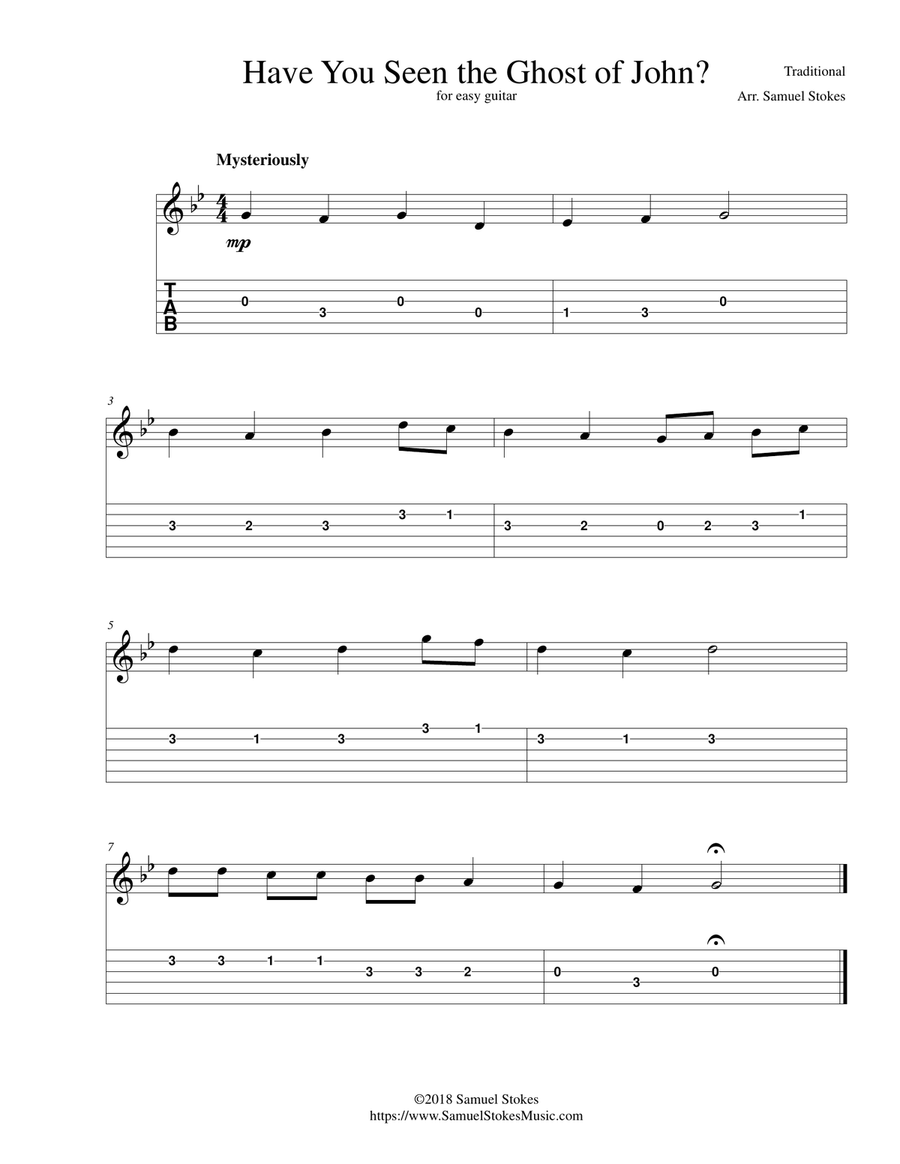 Have You Seen the Ghost of John? (a.k.a. Ghost of Tom) - for easy guitar with TAB Guitar Tablature scores gallery preview page 1