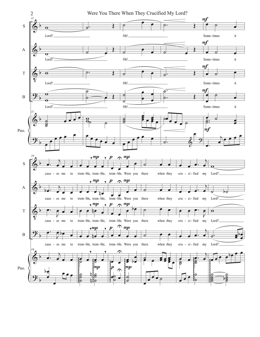 Were You There When They Crucified My Lord? (SATB & Piano) 4-Part scores gallery preview page 2