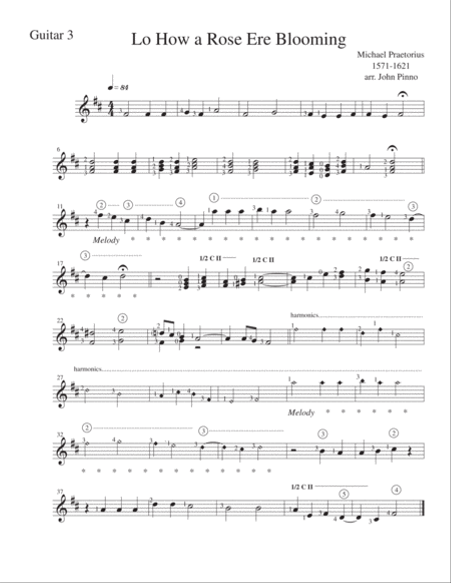 Lo, How a Rose Ere Blooming for Classical Guitar Quartet Guitar Ensemble scores gallery preview page 5